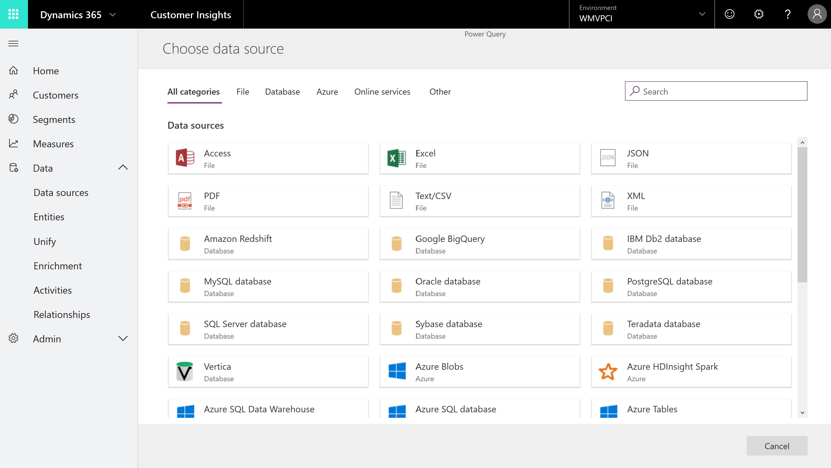 Customer Insights choosing a data source